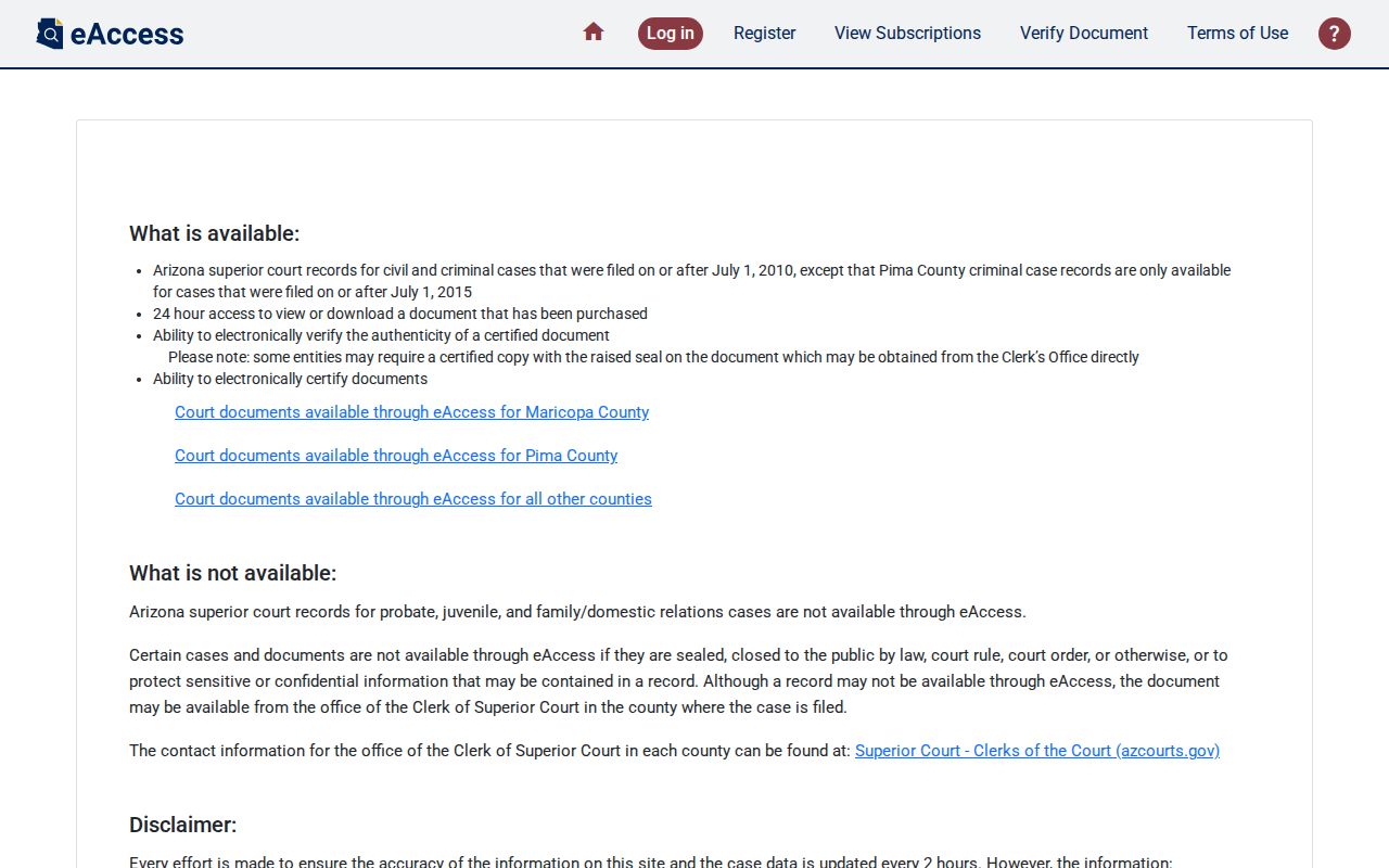 Yuma County case lookup eAccess login and document search