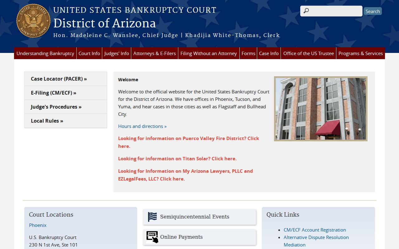 Federal bankruptcy court source for civil dockets connected to Yuma County