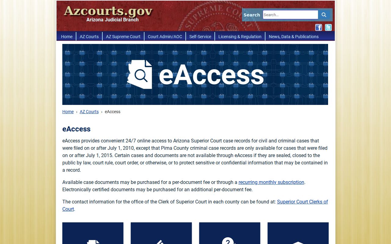 Yuma County court docket document coverage in Arizona eAccess